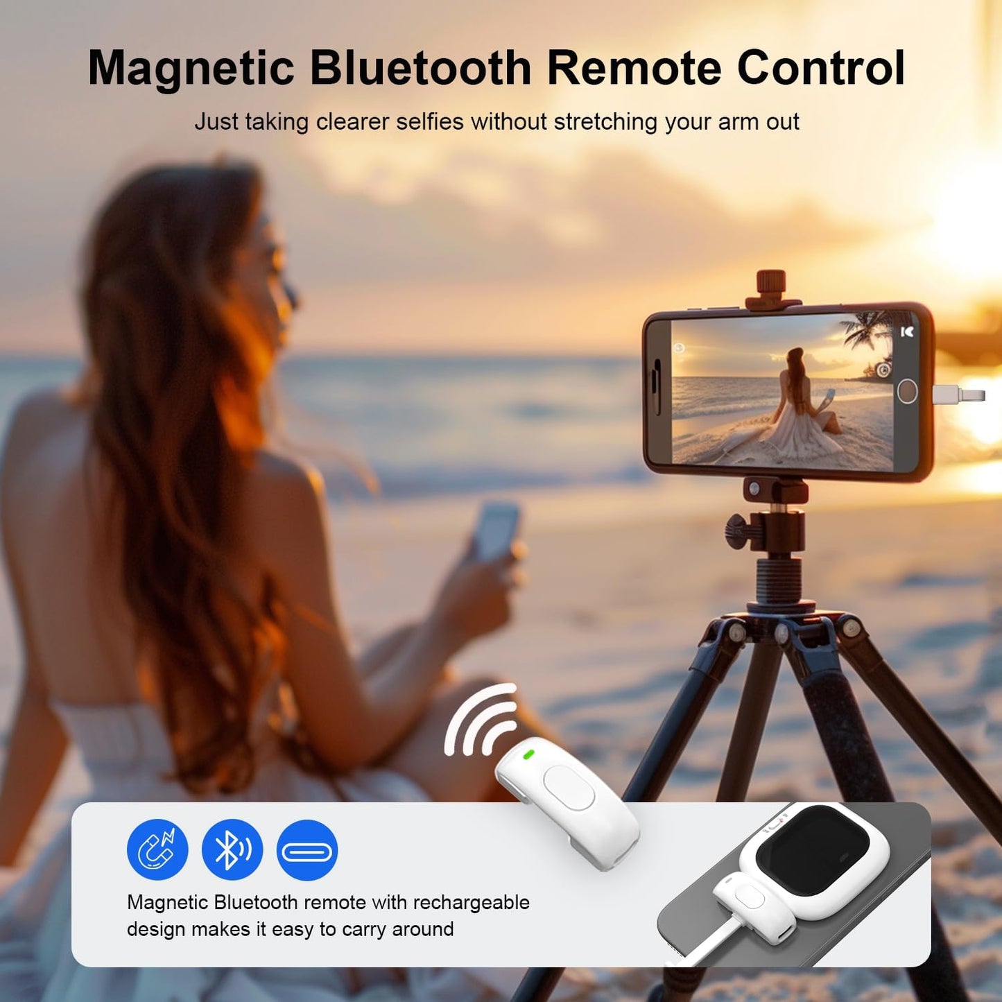 Magnetic AMOLED Selfie Monitor for iPhone – Wired Rear Camera Display with Bluetooth Shutter & Dual Cable Support (iPhone 5–16)