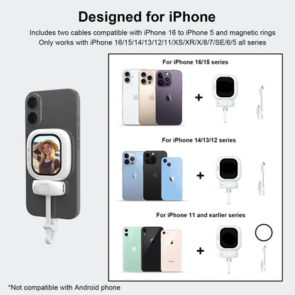 Magnetic AMOLED Selfie Monitor for iPhone – Wired Rear Camera Display with Bluetooth Shutter & Dual Cable Support (iPhone 5–16)