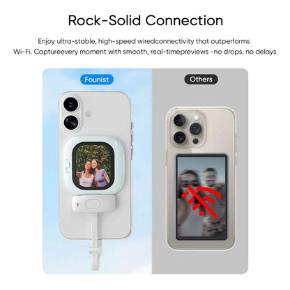 Magnetic AMOLED Selfie Monitor for iPhone – Wired Rear Camera Display with Bluetooth Shutter & Dual Cable Support (iPhone 5–16)