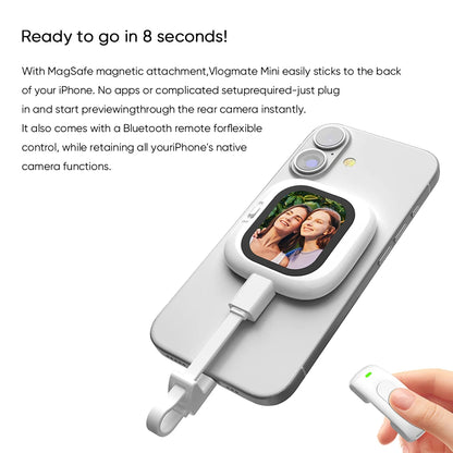 Magnetic AMOLED Selfie Monitor for iPhone – Wired Rear Camera Display with Bluetooth Shutter & Dual Cable Support (iPhone 5–16)